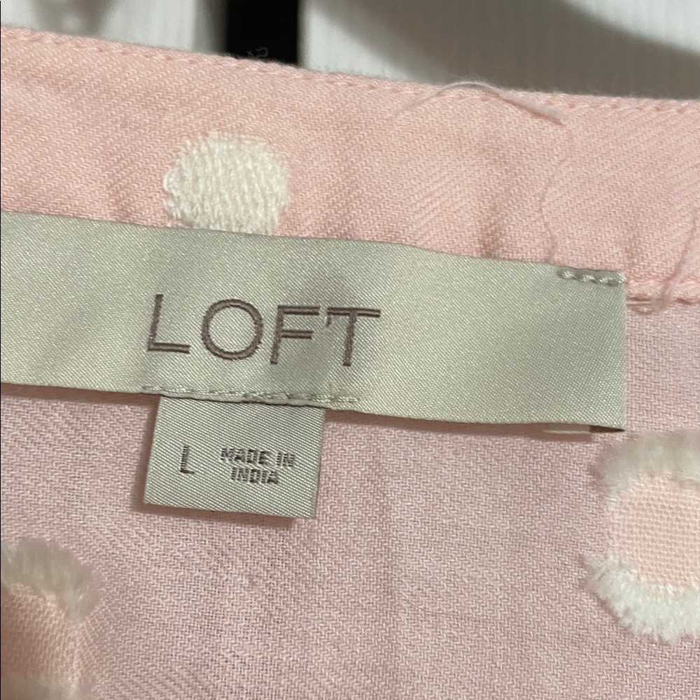 LOFT Pink & white cotton blend Dot Pullover Blouse top shirt size LARGE - Picture 9 of 11